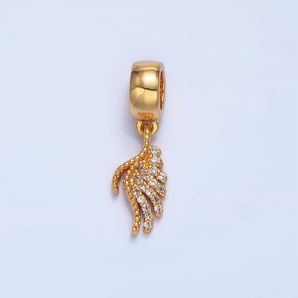 24K Gold plated Dotted Micro Paved CZ Angel Wing Rhondelle Bail Drop Pendant | X623 - DLUXCA