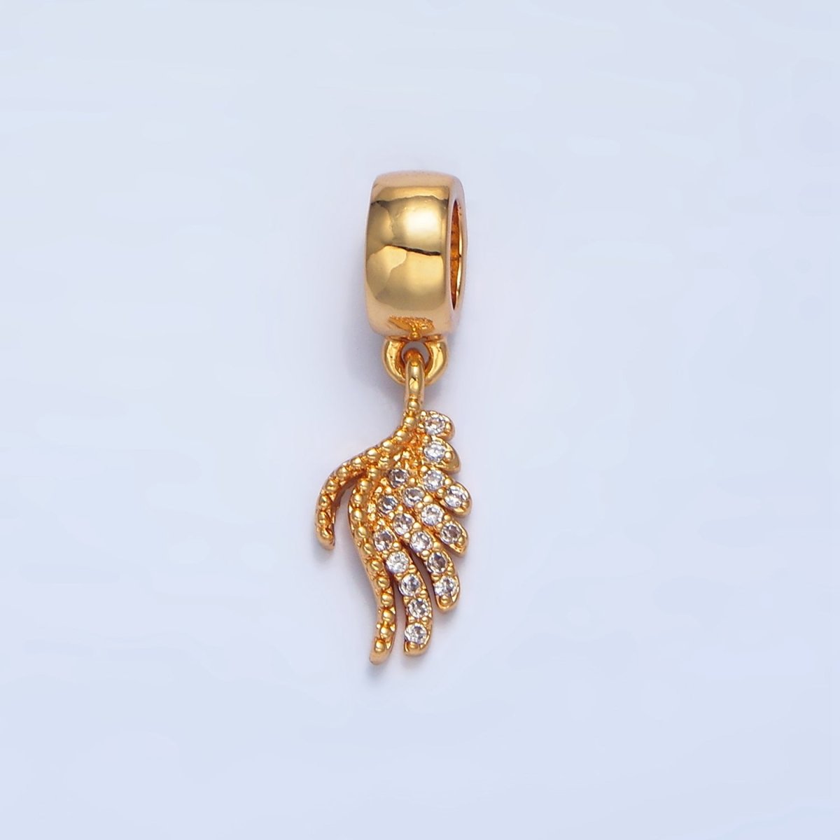 24K Gold plated Dotted Micro Paved CZ Angel Wing Rhondelle Bail Drop Pendant | X623 - DLUXCA