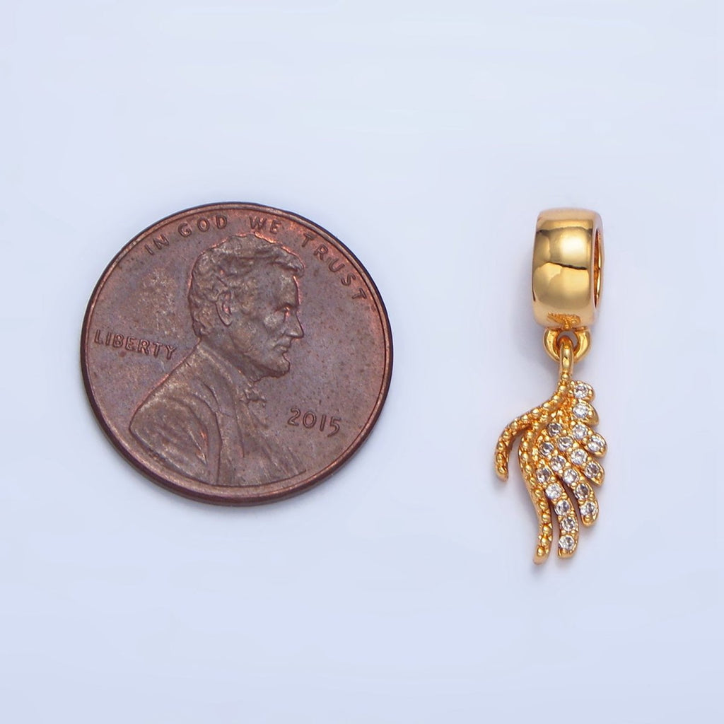 24K Gold plated Dotted Micro Paved CZ Angel Wing Rhondelle Bail Drop Pendant | X623 - DLUXCA