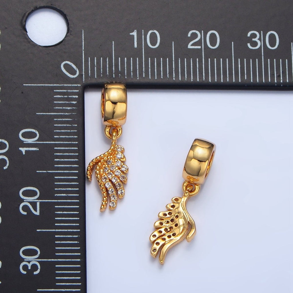 24K Gold plated Dotted Micro Paved CZ Angel Wing Rhondelle Bail Drop Pendant | X623 - DLUXCA