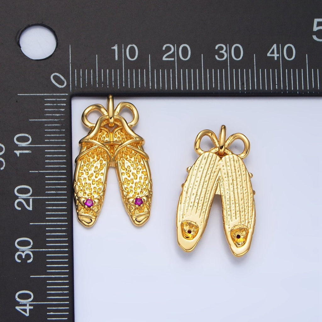 24K Gold plated Dotted Ribbon Ballet Dancing Shoes Pendant in Gold & Silver | AA117