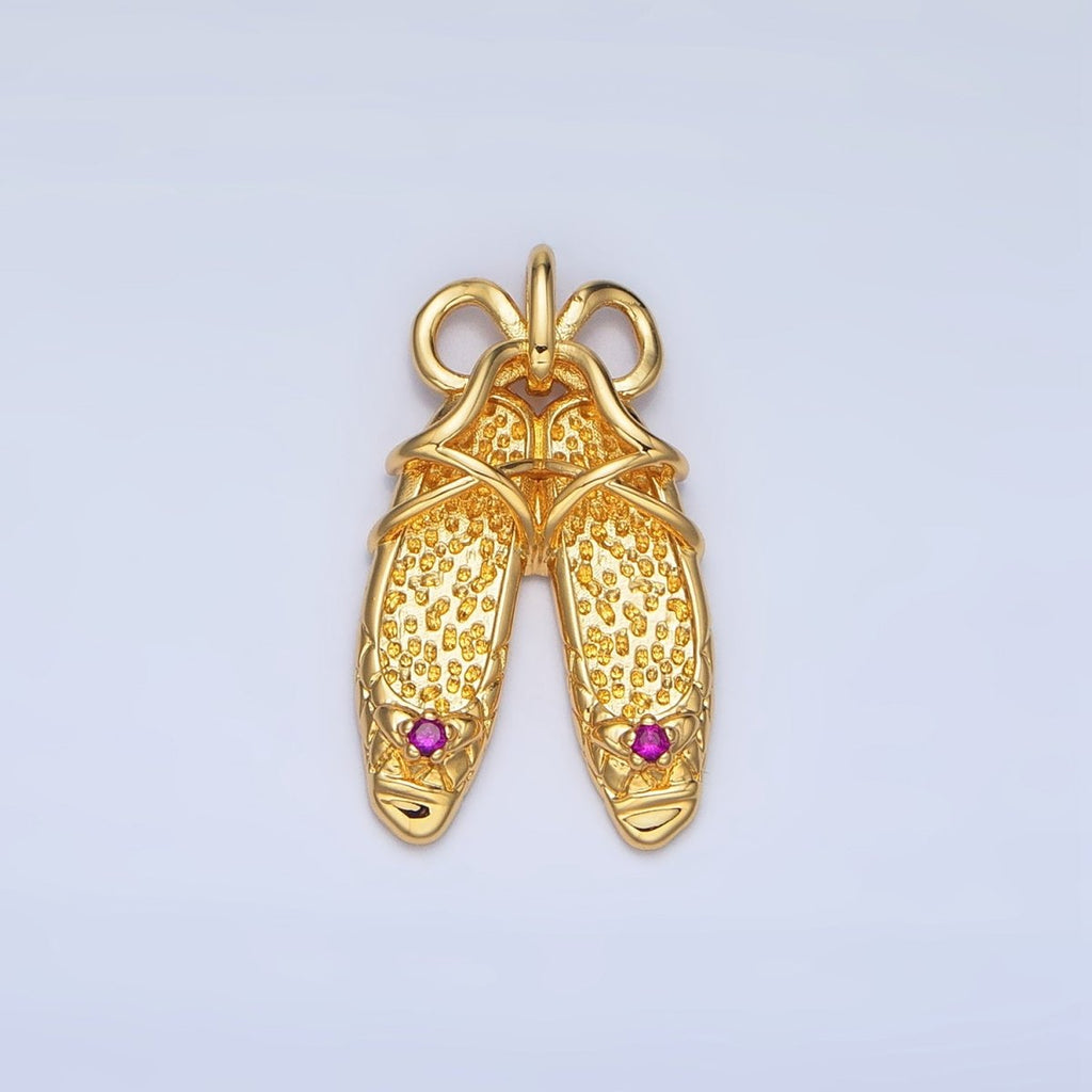 24K Gold plated Dotted Ribbon Ballet Dancing Shoes Pendant in Gold & Silver | AA117