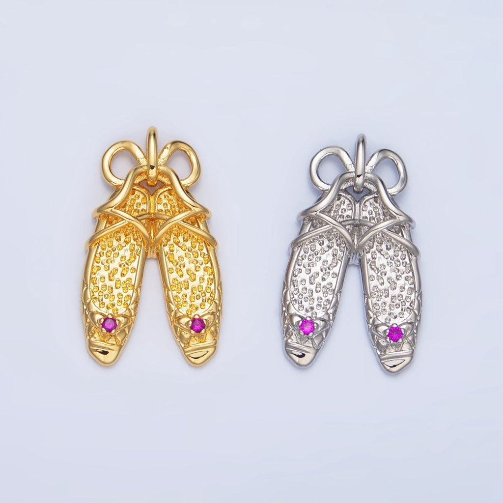 24K Gold plated Dotted Ribbon Ballet Dancing Shoes Pendant in Gold & Silver | AA117