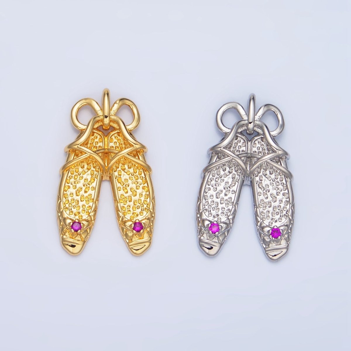 24K Gold plated Dotted Ribbon Ballet Dancing Shoes Pendant in Gold & Silver | AA117
