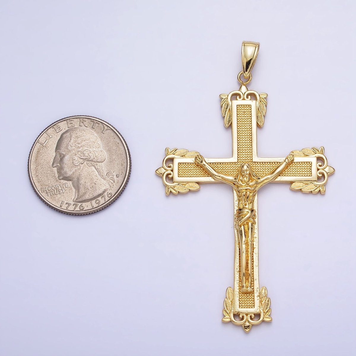 24K Gold plated Dotted Textured Jesus Crucifix Cross Religious Pendant | AA203 - DLUXCA