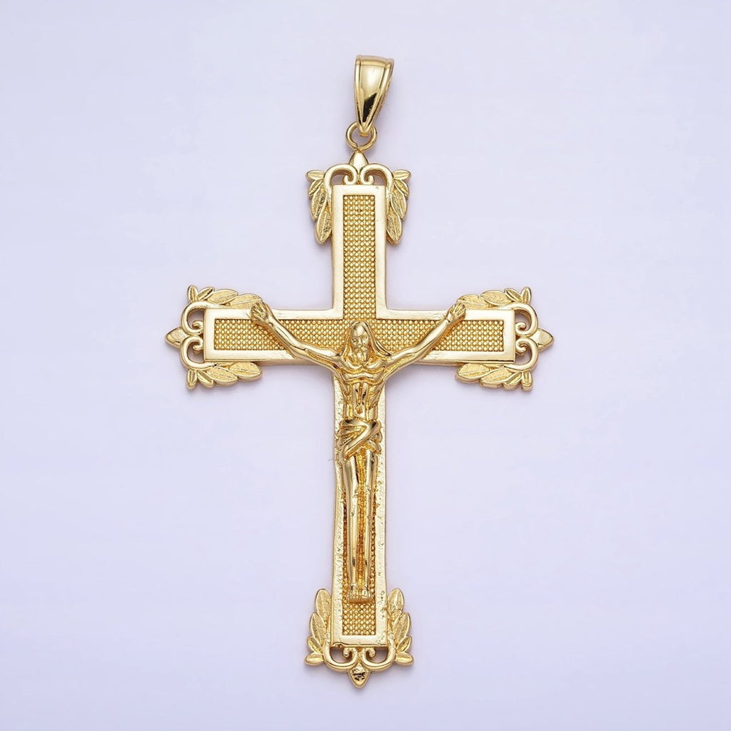 24K Gold plated Dotted Textured Jesus Crucifix Cross Religious Pendant | AA203 - DLUXCA