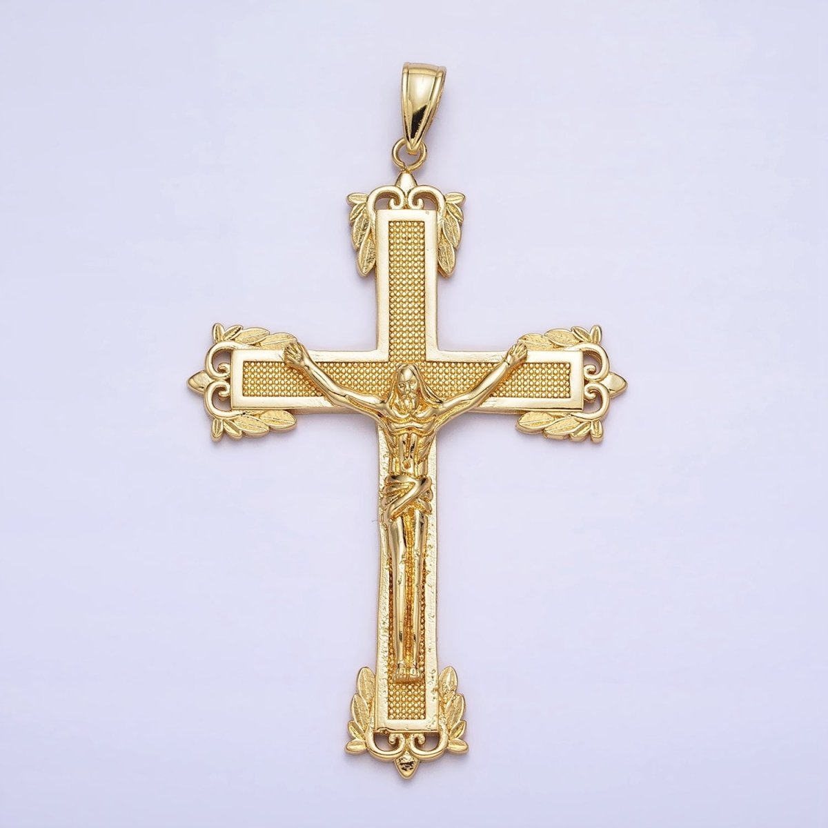24K Gold plated Dotted Textured Jesus Crucifix Cross Religious Pendant | AA203 - DLUXCA