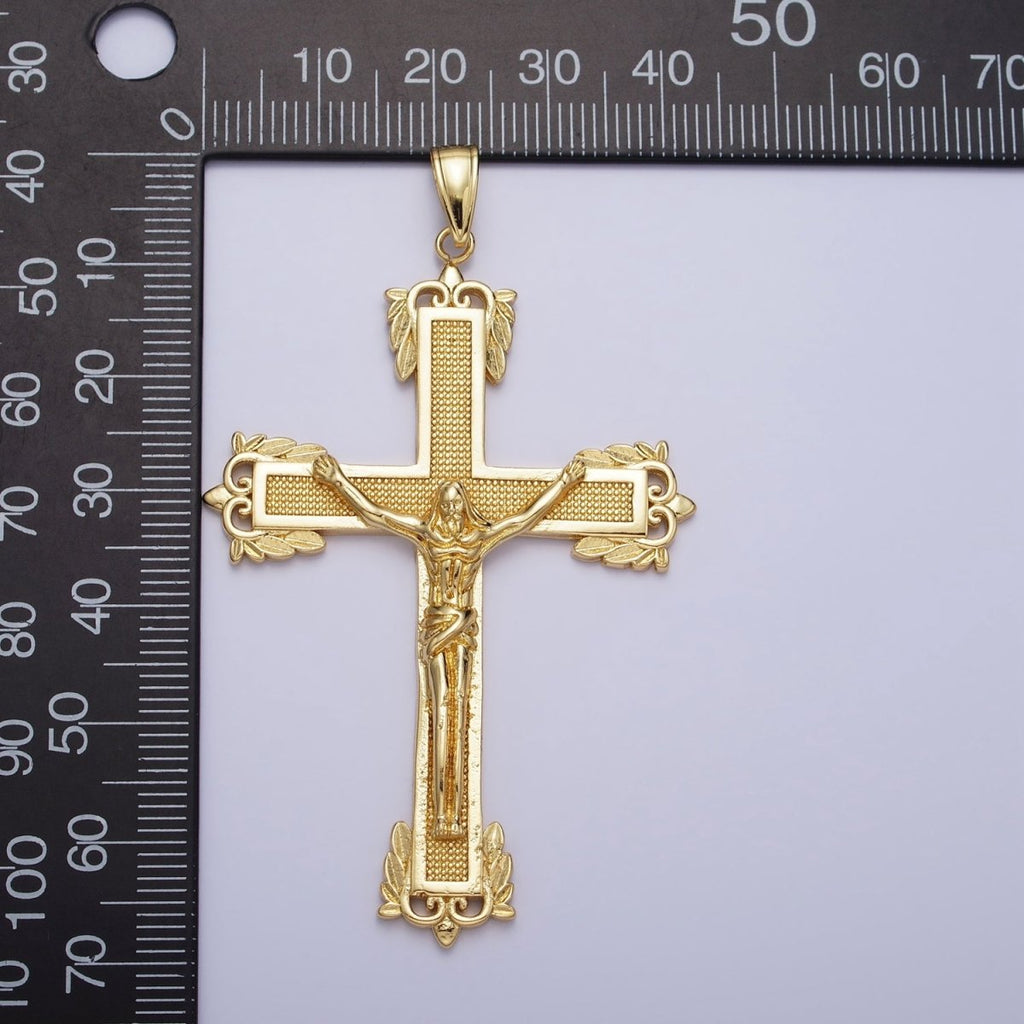 24K Gold plated Dotted Textured Jesus Crucifix Cross Religious Pendant | AA203 - DLUXCA