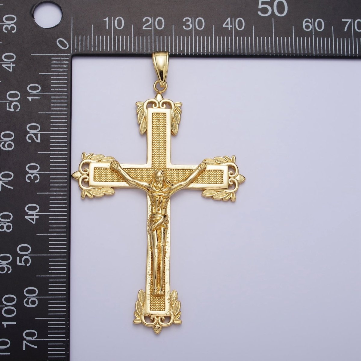 24K Gold plated Dotted Textured Jesus Crucifix Cross Religious Pendant | AA203 - DLUXCA
