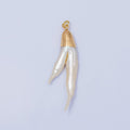 24K Gold plated Double Biwa V White Freshwater Pearl Foil Charm | P1941 - DLUXCA