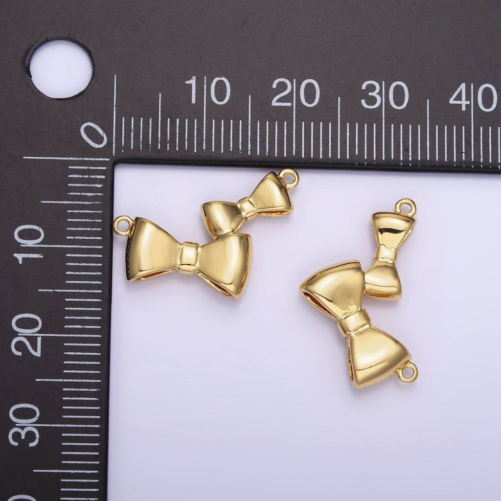 24K Gold plated Double Bow Ribbon Minimalist Connector | F014 - DLUXCA