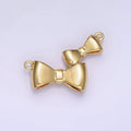 24K Gold plated Double Bow Ribbon Minimalist Connector | F014 - DLUXCA