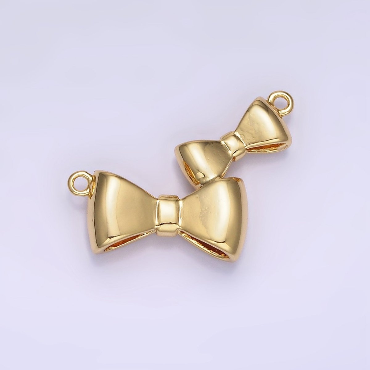 24K Gold plated Double Bow Ribbon Minimalist Connector | F014 - DLUXCA