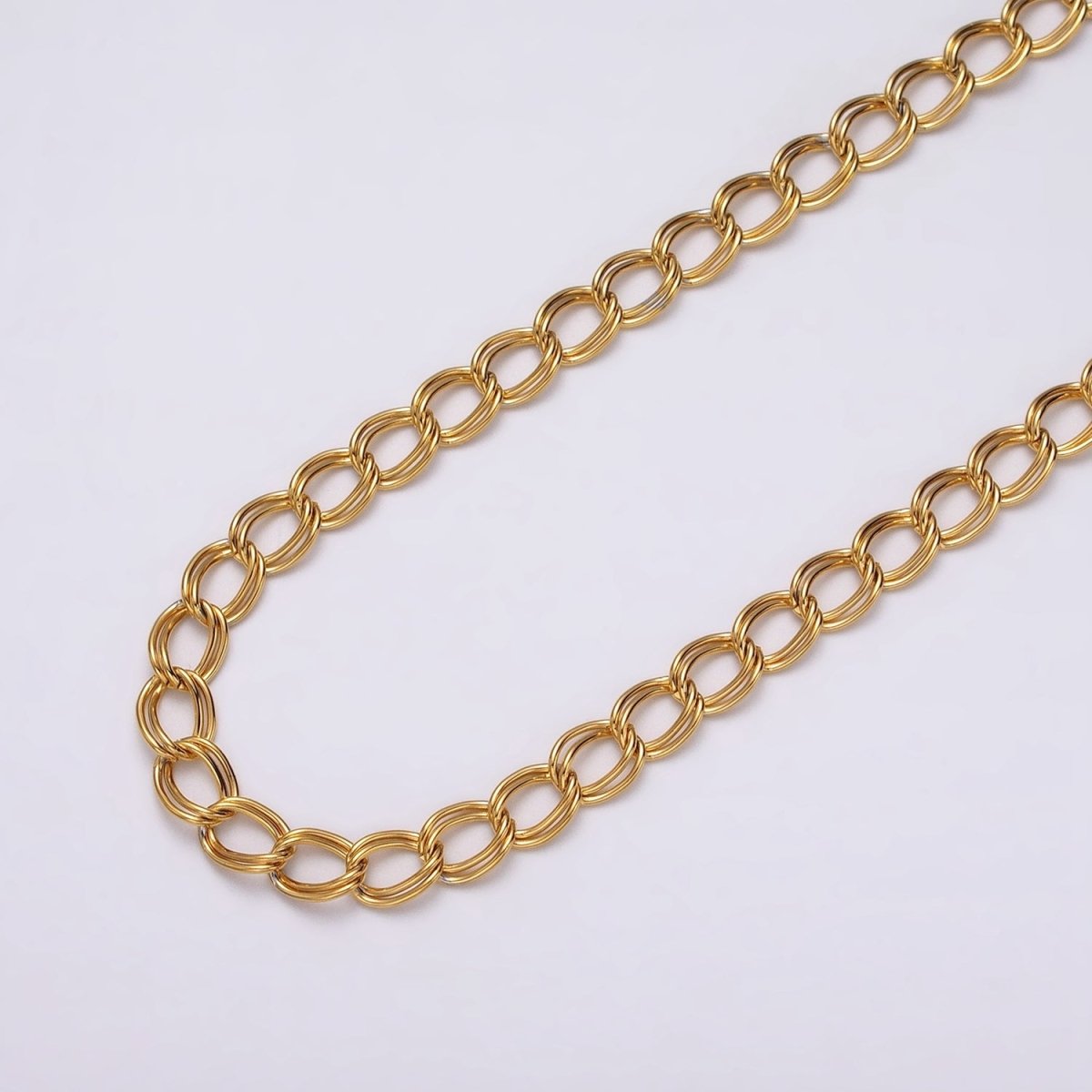 24K Gold plated Double Cable Chain 6.1 mm Oval Cable Link Unfinished Chain by Yard | ROLL-1297 ROLL-1298 Clearance Pricing