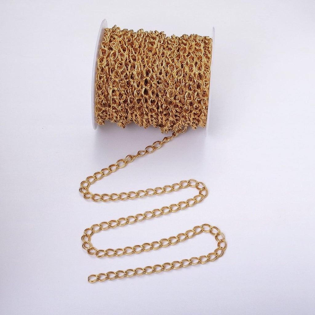 24K Gold plated Double Cable Chain 6.1 mm Oval Cable Link Unfinished Chain by Yard | ROLL-1297 ROLL-1298 Clearance Pricing