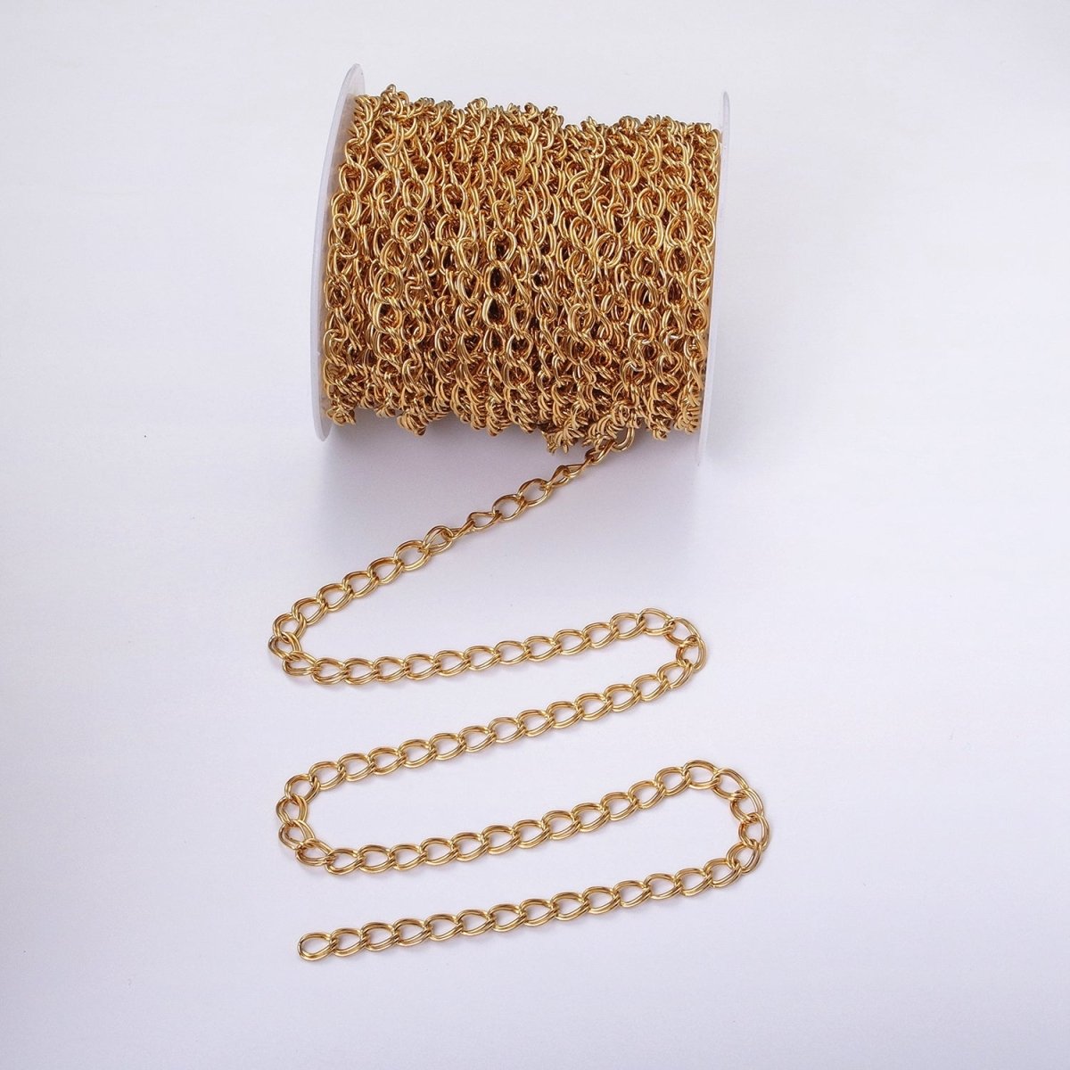 24K Gold plated Double Cable Chain 6.1 mm Oval Cable Link Unfinished Chain by Yard | ROLL-1297 ROLL-1298 Clearance Pricing