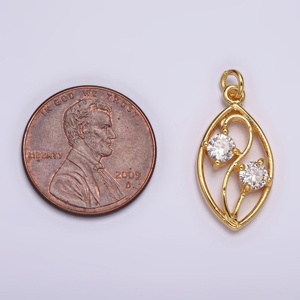 24K Gold plated Double Clear CZ Curved Open Sphere Charm | AC872 - DLUXCA