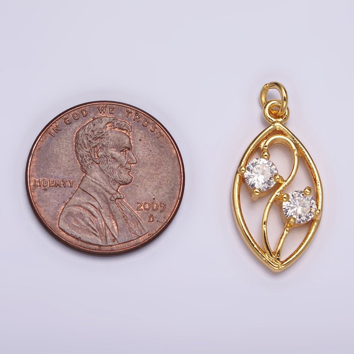 24K Gold plated Double Clear CZ Curved Open Sphere Charm | AC872 - DLUXCA