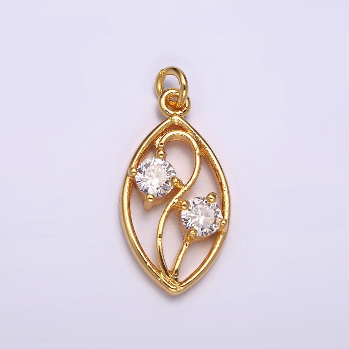 24K Gold plated Double Clear CZ Curved Open Sphere Charm | AC872 - DLUXCA