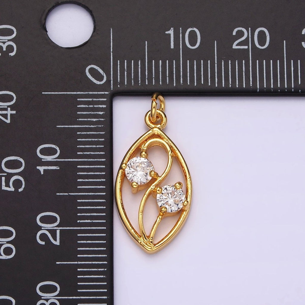 24K Gold plated Double Clear CZ Curved Open Sphere Charm | AC872 - DLUXCA
