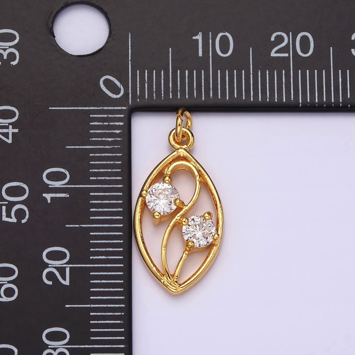 24K Gold plated Double Clear CZ Curved Open Sphere Charm | AC872 - DLUXCA