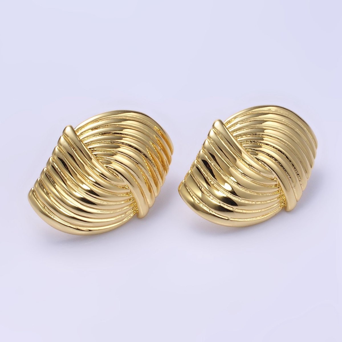 24K Gold plated Double Curved Puffed Lined Geometric Stud Earrings in Gold & Silver | T314 T315 - DLUXCA