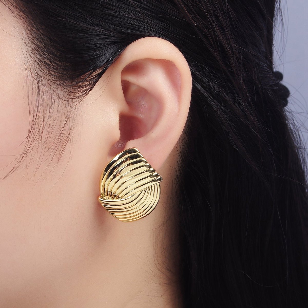 24K Gold plated Double Curved Puffed Lined Geometric Stud Earrings in Gold & Silver | T314 T315 - DLUXCA