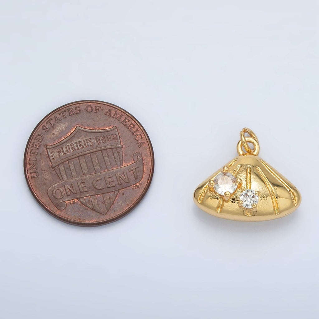 24K Gold plated Double CZ Clam Sea Shell Mini Charm | AC149 - DLUXCA