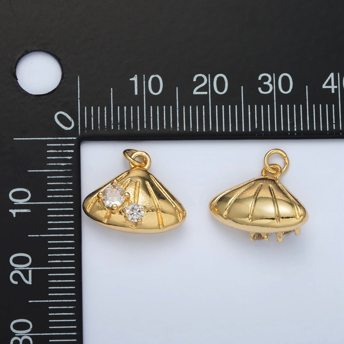 24K Gold plated Double CZ Clam Sea Shell Mini Charm | AC149 - DLUXCA