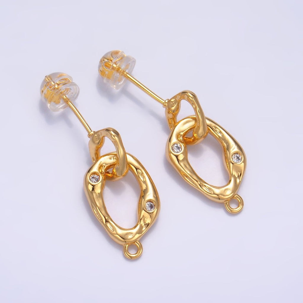24K Gold plated Double CZ Hammered Loop Drop Stud Earrings Findings | Z1012 - DLUXCA
