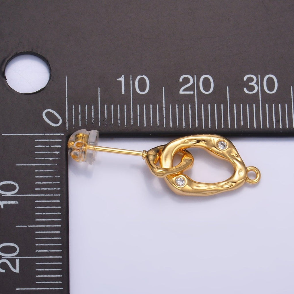 24K Gold plated Double CZ Hammered Loop Drop Stud Earrings Findings | Z1012 - DLUXCA