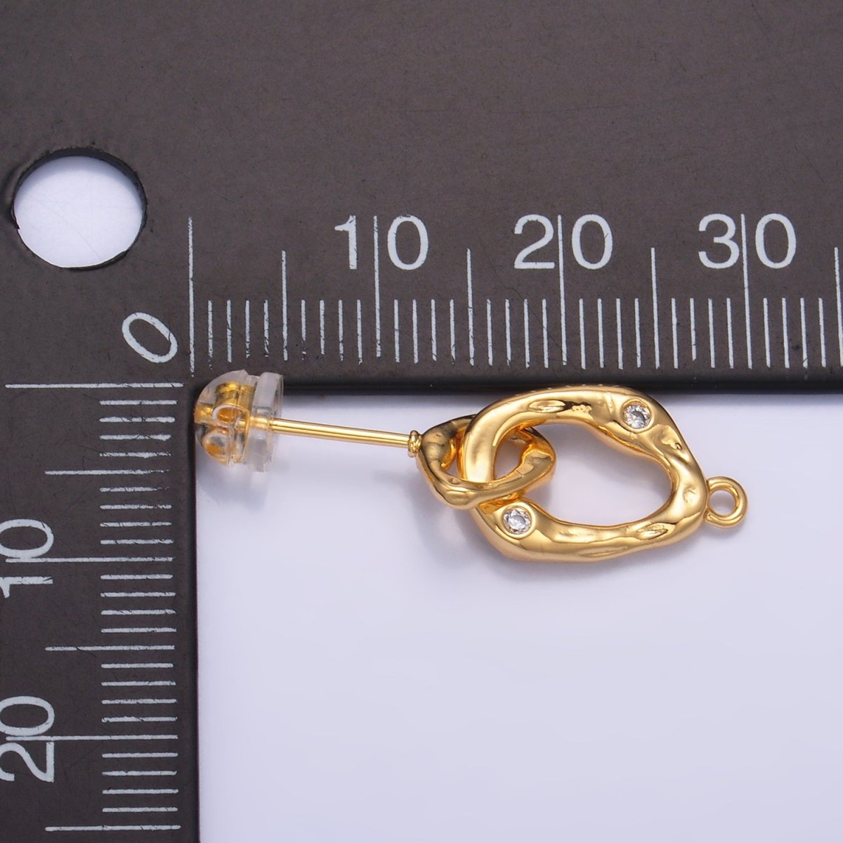 24K Gold plated Double CZ Hammered Loop Drop Stud Earrings Findings | Z1012 - DLUXCA