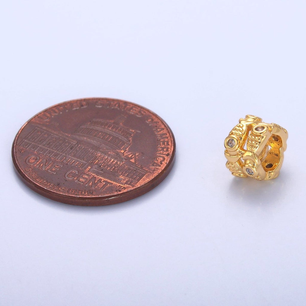 24K Gold plated Double Fish Clear CZ Rhondelle Bead in Gold & Silver | B646 