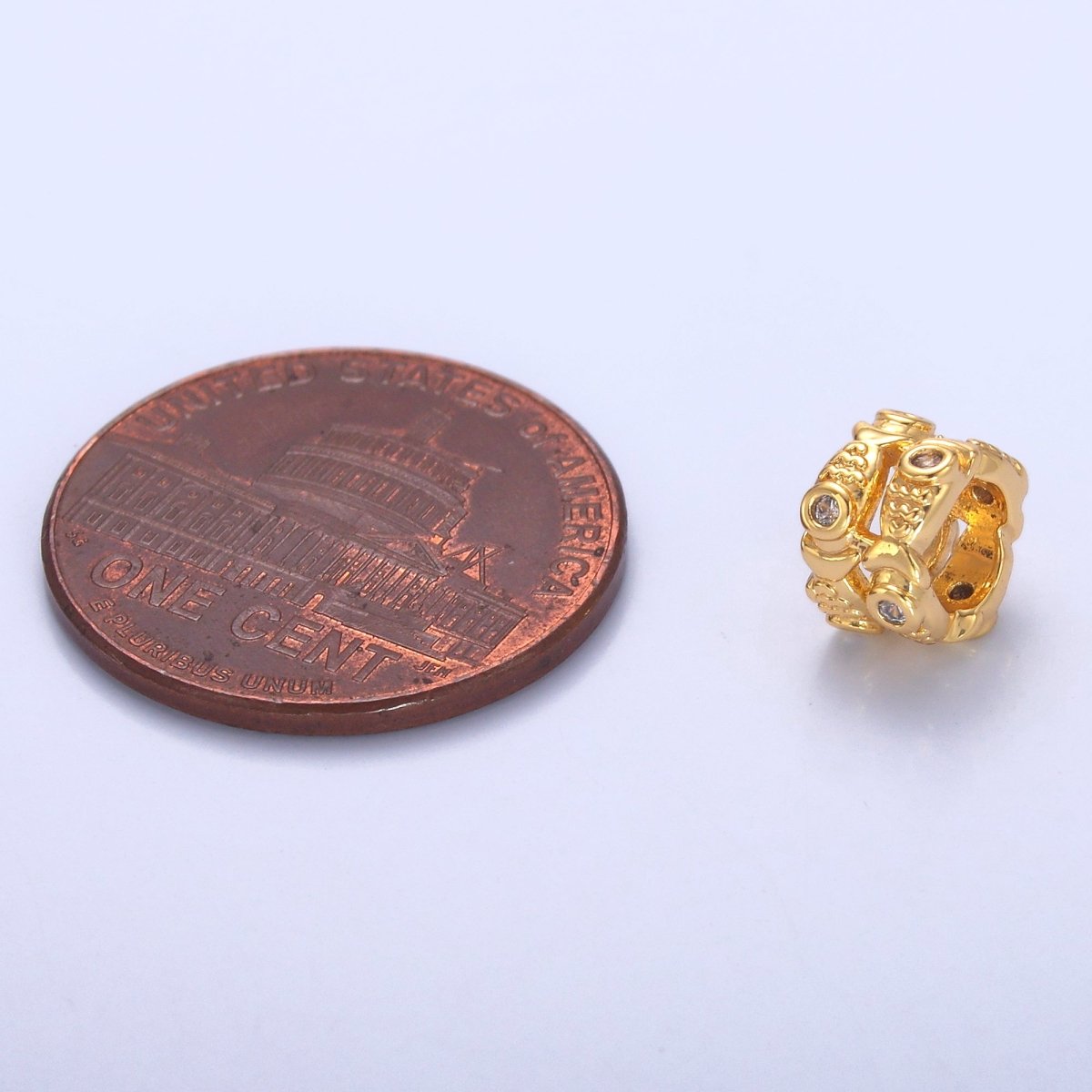 24K Gold plated Double Fish Clear CZ Rhondelle Bead in Gold & Silver | B646 