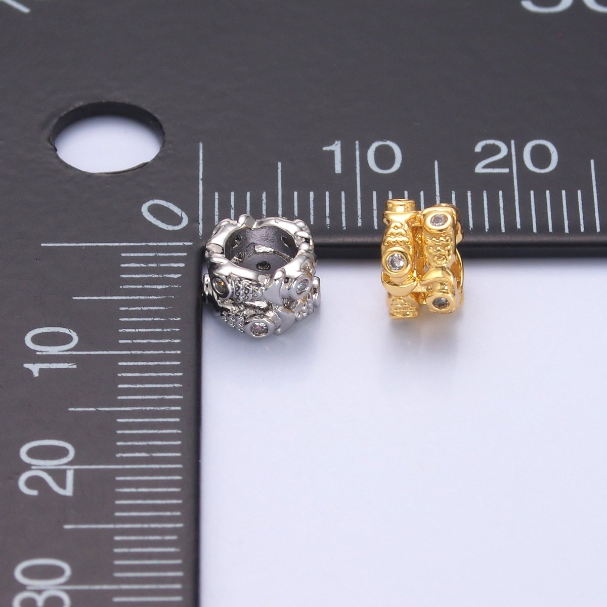 24K Gold plated Double Fish Clear CZ Rhondelle Bead in Gold & Silver | B646 