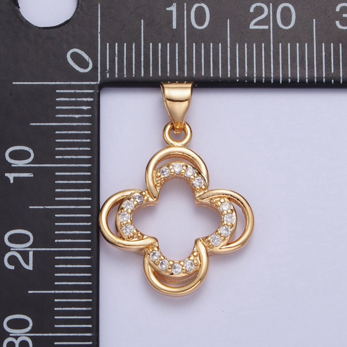 24K Gold plated Double Four Leaf Lucky Clover Micro Pave CZ For Jewelry Making X-453 - DLUXCA