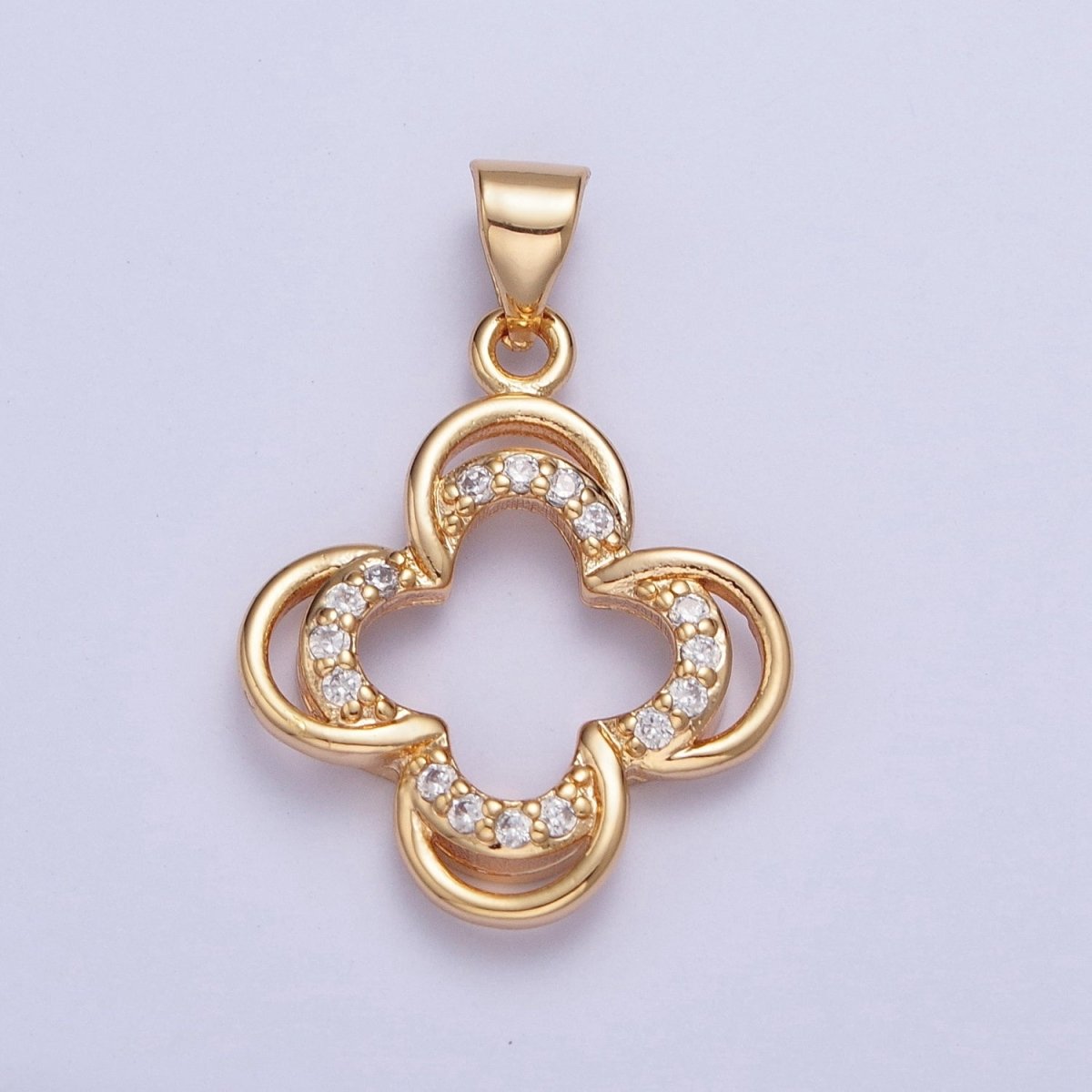 24K Gold plated Double Four Leaf Lucky Clover Micro Pave CZ For Jewelry Making X-453 - DLUXCA