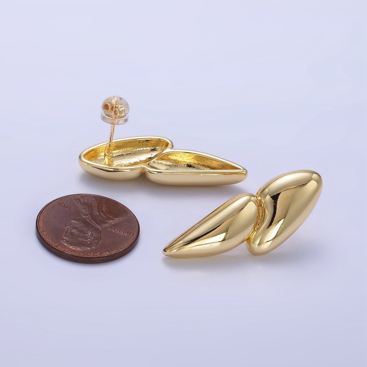 24K Gold plated Double Geometric Molten Stud Earrings | P114 - DLUXCA