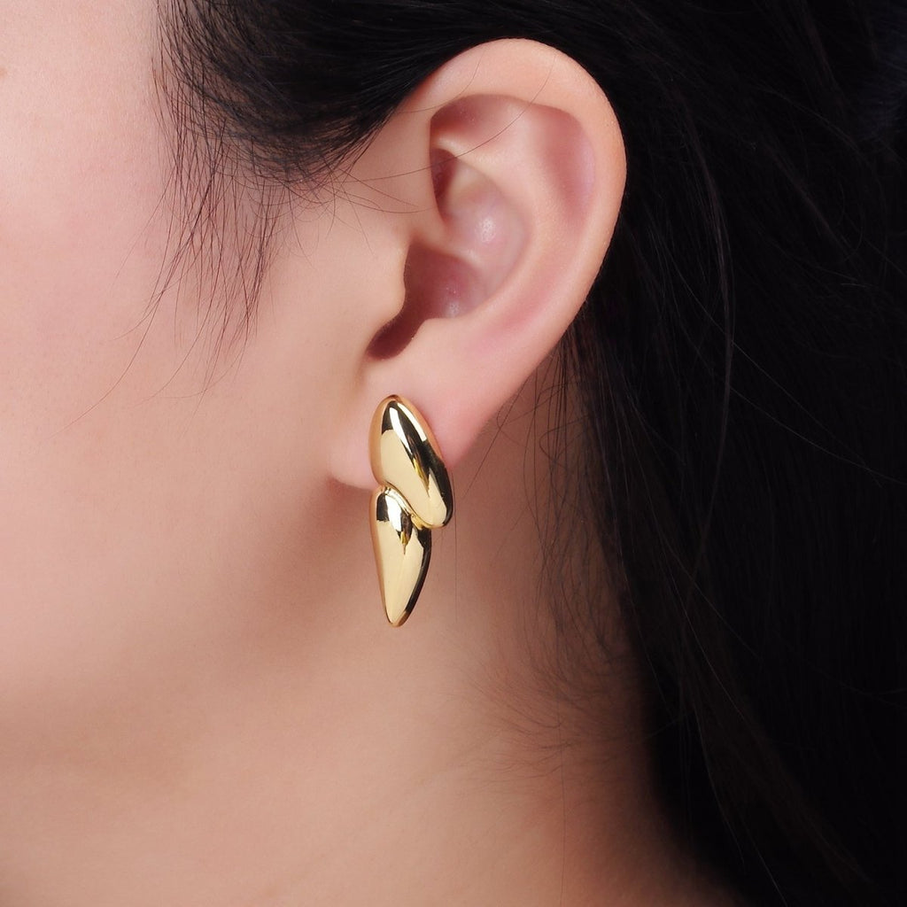 24K Gold plated Double Geometric Molten Stud Earrings | P114 - DLUXCA