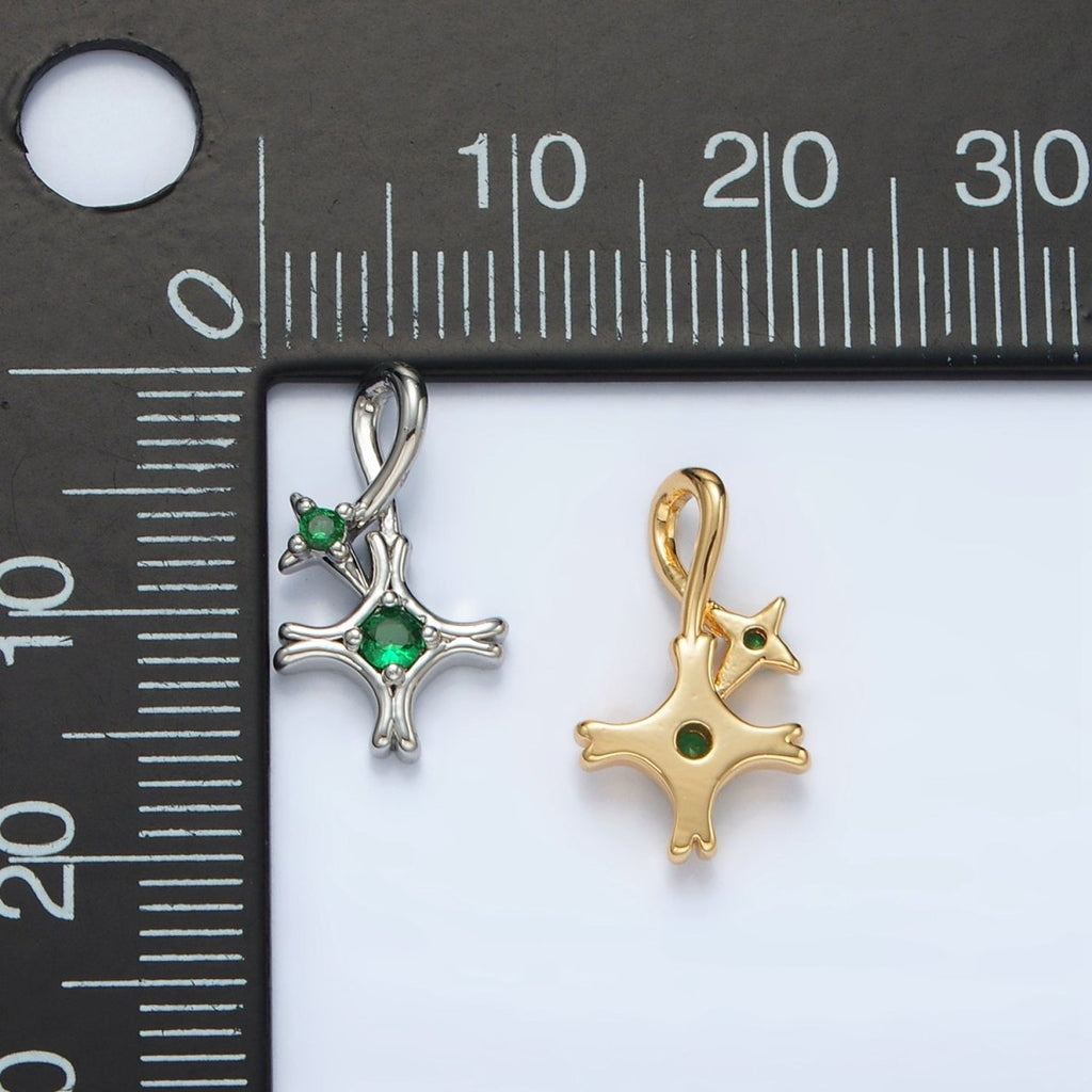 24K Gold plated Double Green CZ Celestial Star Charm in Gold & Silver | AA1513