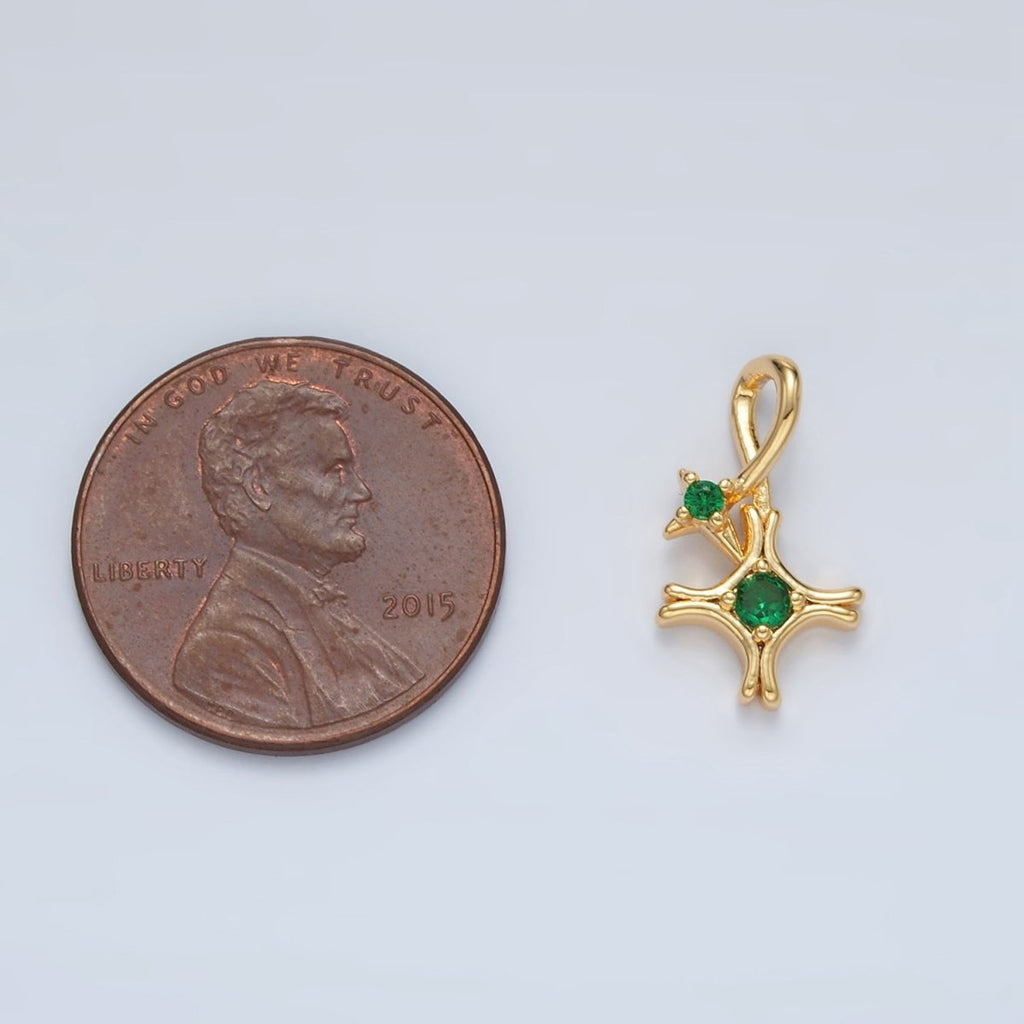 24K Gold plated Double Green CZ Celestial Star Charm in Gold & Silver | AA1513