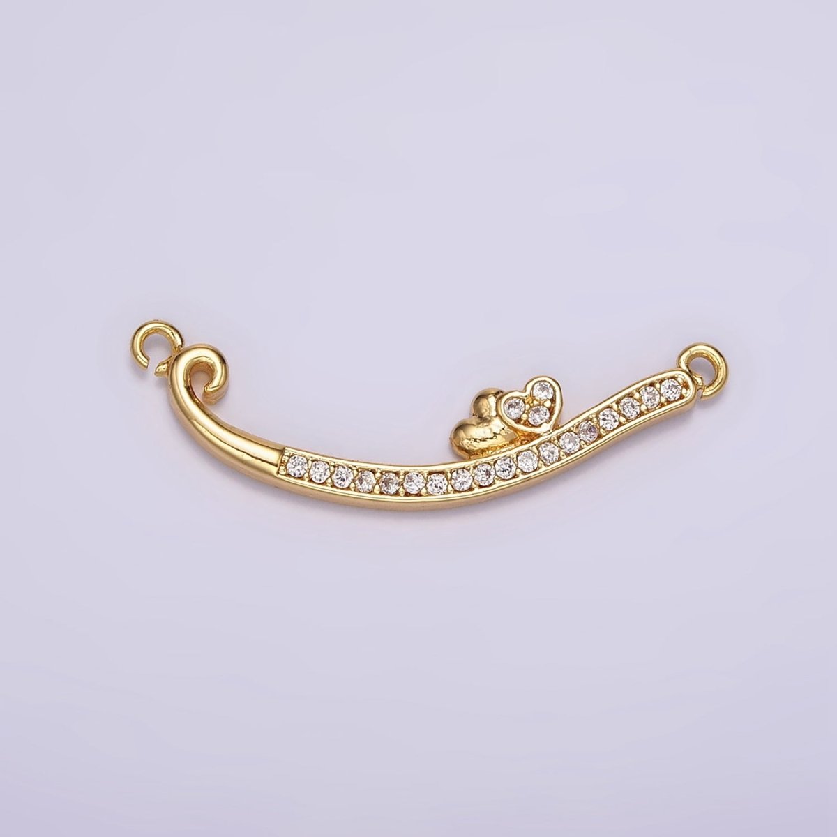24K Gold plated Double Heart Clear Micro Paved CZ Curved Connector | G802 - DLUXCA