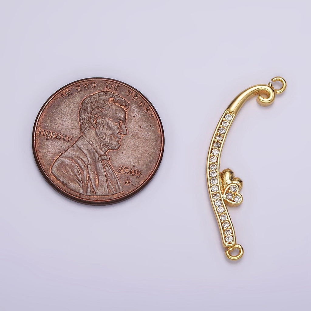 24K Gold plated Double Heart Clear Micro Paved CZ Curved Connector | G802 - DLUXCA