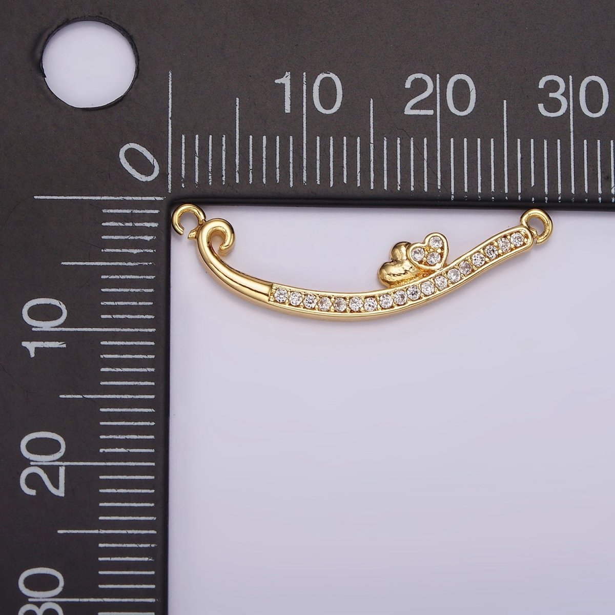 24K Gold plated Double Heart Clear Micro Paved CZ Curved Connector | G802 - DLUXCA