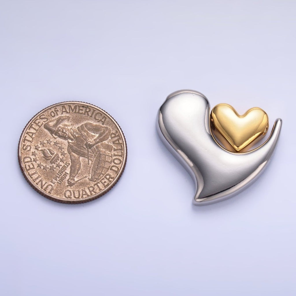 24K Gold plated Double Heart Geometric Mixed Metal Slide Charm Set | W824 - DLUXCA