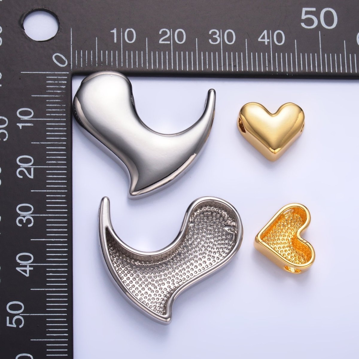 24K Gold plated Double Heart Geometric Mixed Metal Slide Charm Set | W824 - DLUXCA
