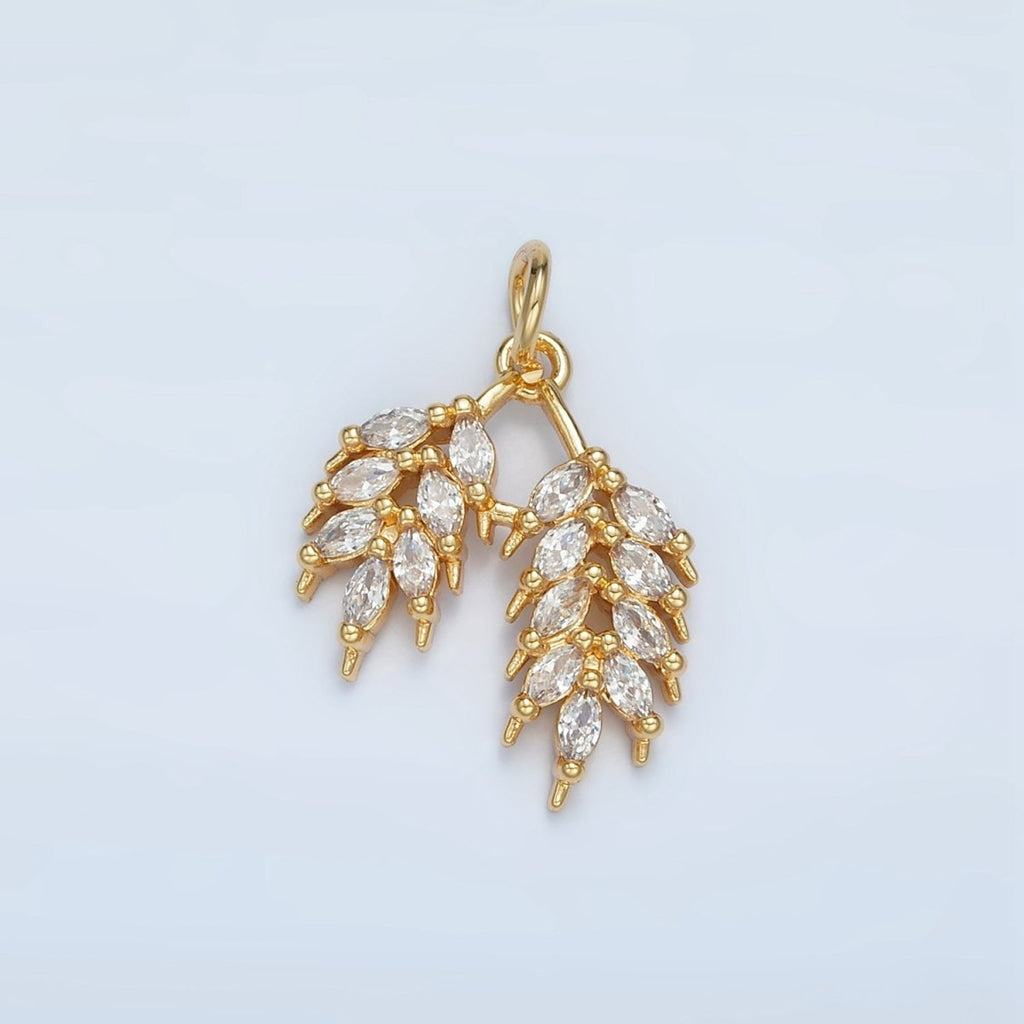 24K Gold plated Double Marquise Leaf Plant Charm | N1371 - DLUXCA