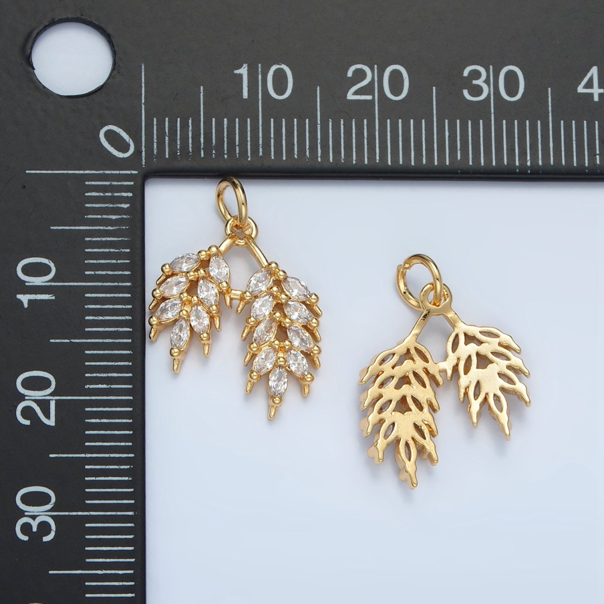 24K Gold plated Double Marquise Leaf Plant Charm | N1371 - DLUXCA