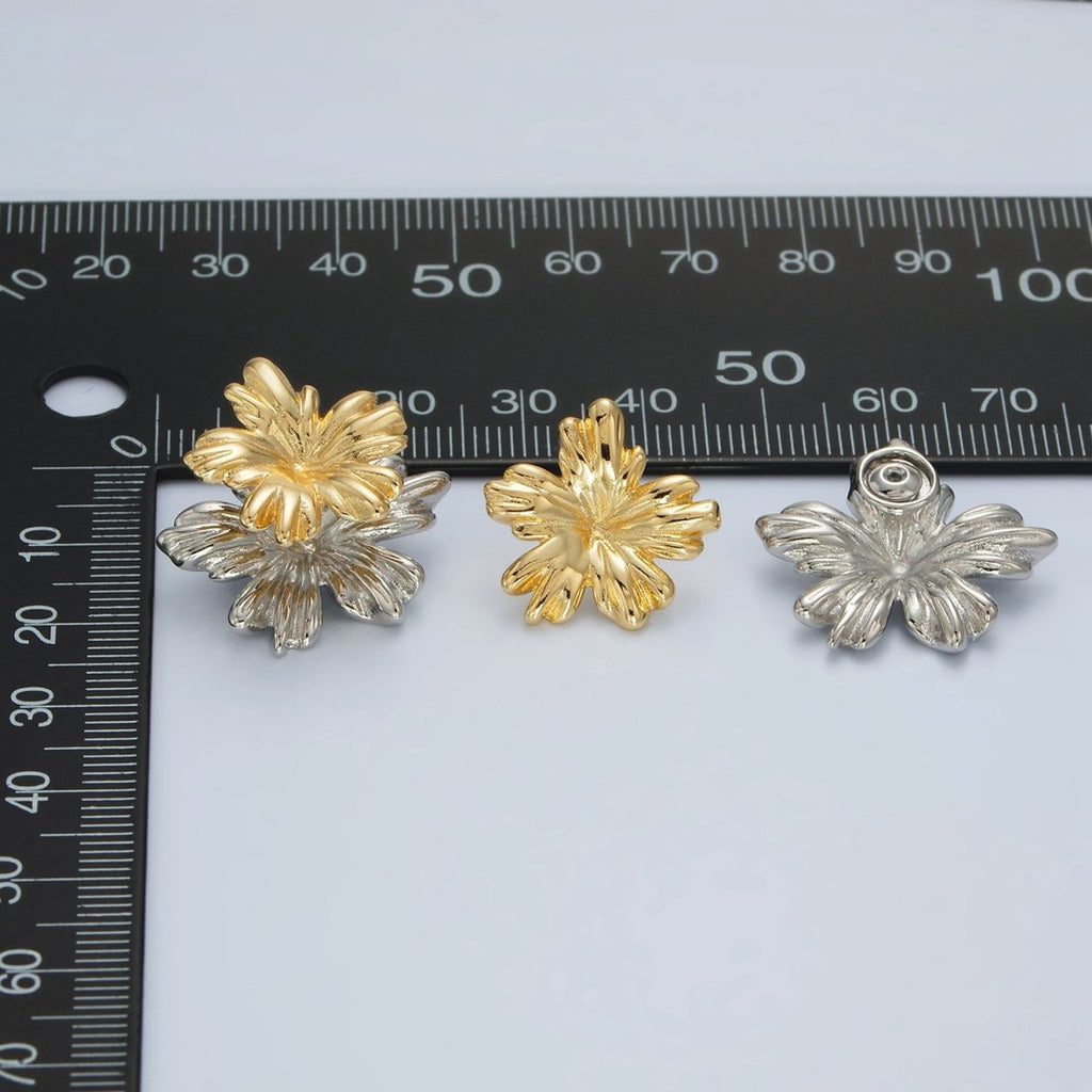 24K Gold plated Double Metal Flower Pop Stud Earring | V - 090 - DLUXCA