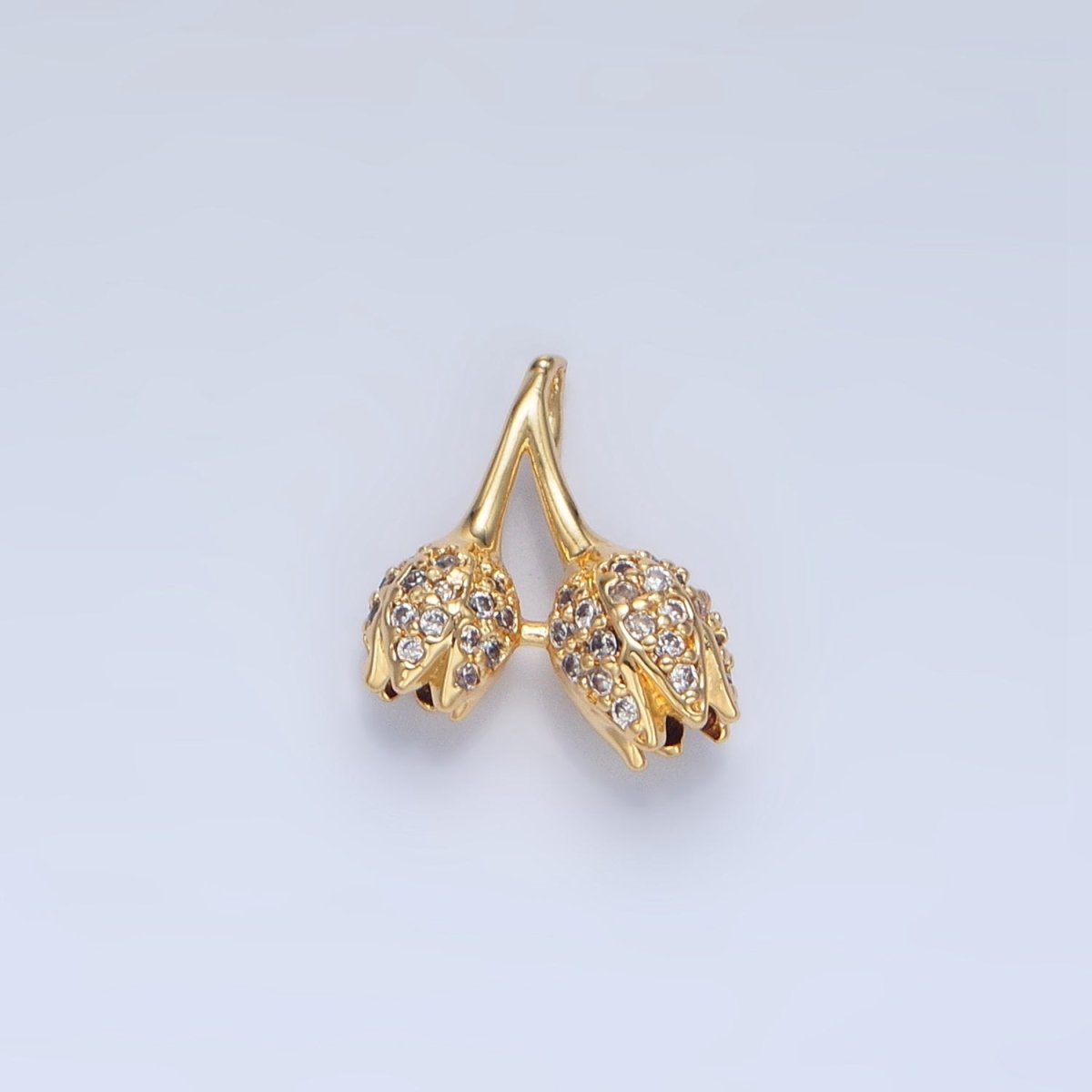 24K Gold plated Double Micro Paved CZ Rose Flower Charm | AA122 - DLUXCA
